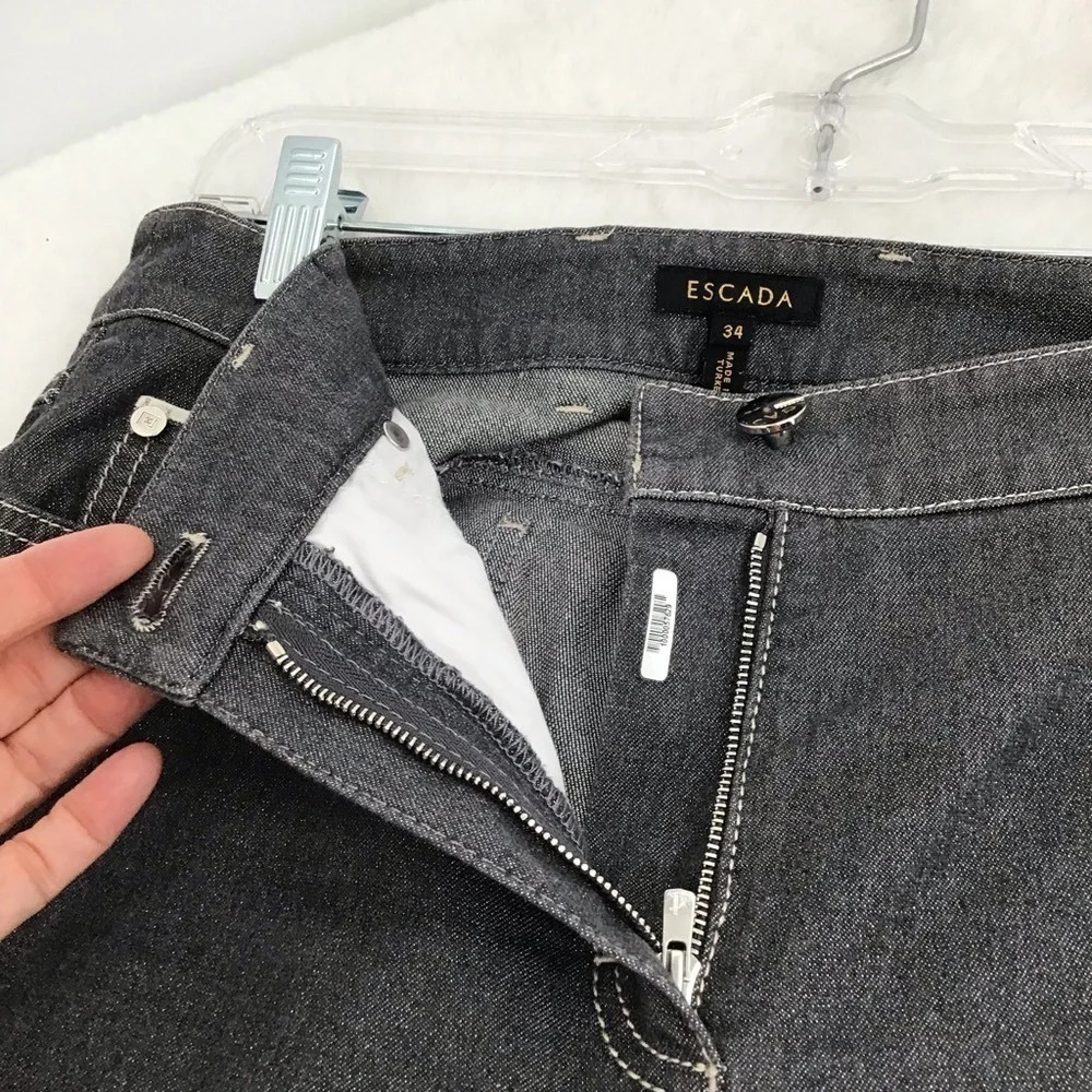 Escada Women’s Straight Leg Soft Metallic Stretch Grey Jeans Size 34 FR - US 24 - Picture 6 of 10